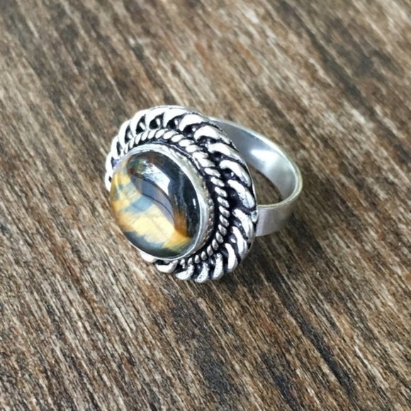 Tigers Eye Gemstone Ring Silver Size 6 - Picture 8 of 13